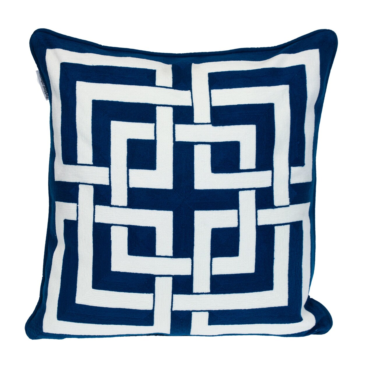 Nassau Collection Square Interlocking Cotton Throw Pillow - 20" - Blue and White